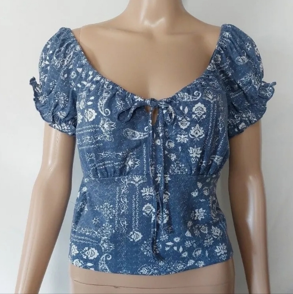 So tie Front crop top Juniors women's‎ scoop neck blue size XXL